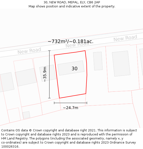 30, NEW ROAD, MEPAL, ELY, CB6 2AP: Plot and title map