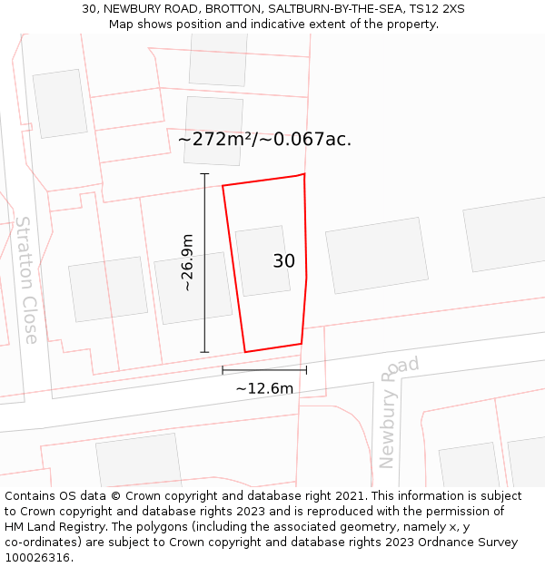 30, NEWBURY ROAD, BROTTON, SALTBURN-BY-THE-SEA, TS12 2XS: Plot and title map