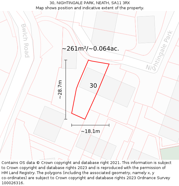 30, NIGHTINGALE PARK, NEATH, SA11 3RX: Plot and title map