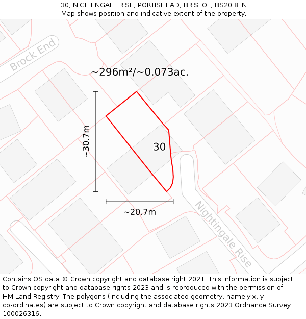 30, NIGHTINGALE RISE, PORTISHEAD, BRISTOL, BS20 8LN: Plot and title map