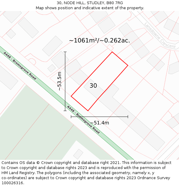 30, NODE HILL, STUDLEY, B80 7RG: Plot and title map