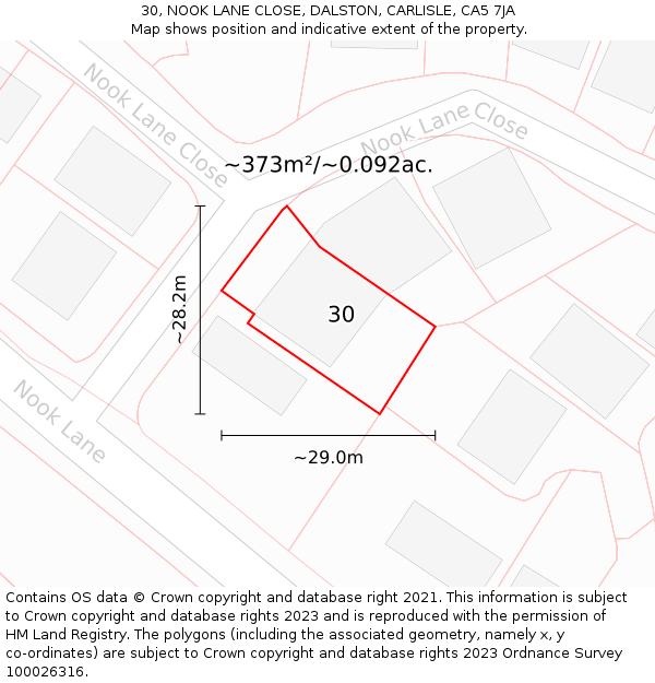 30, NOOK LANE CLOSE, DALSTON, CARLISLE, CA5 7JA: Plot and title map