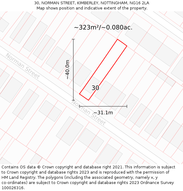 30, NORMAN STREET, KIMBERLEY, NOTTINGHAM, NG16 2LA: Plot and title map