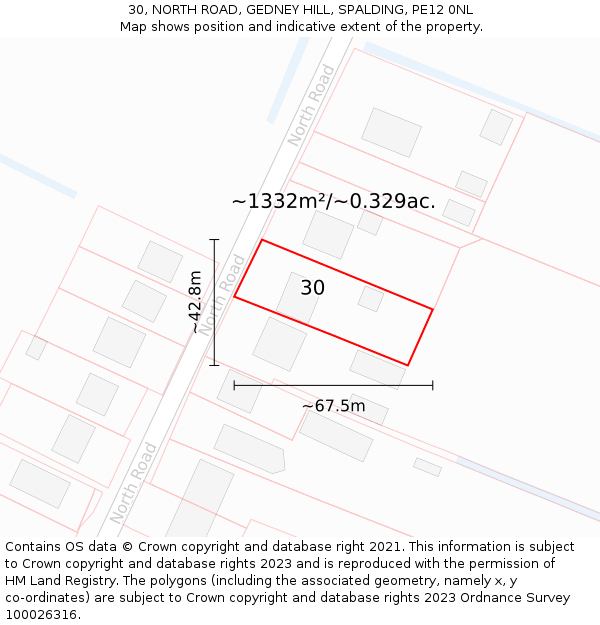 30, NORTH ROAD, GEDNEY HILL, SPALDING, PE12 0NL: Plot and title map