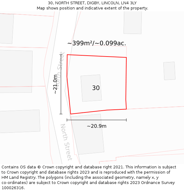 30, NORTH STREET, DIGBY, LINCOLN, LN4 3LY: Plot and title map