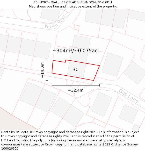 30, NORTH WALL, CRICKLADE, SWINDON, SN6 6DU: Plot and title map