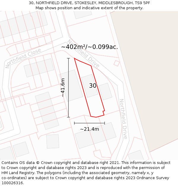 30, NORTHFIELD DRIVE, STOKESLEY, MIDDLESBROUGH, TS9 5PF: Plot and title map