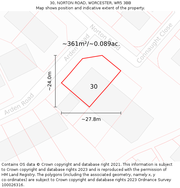 30, NORTON ROAD, WORCESTER, WR5 3BB: Plot and title map