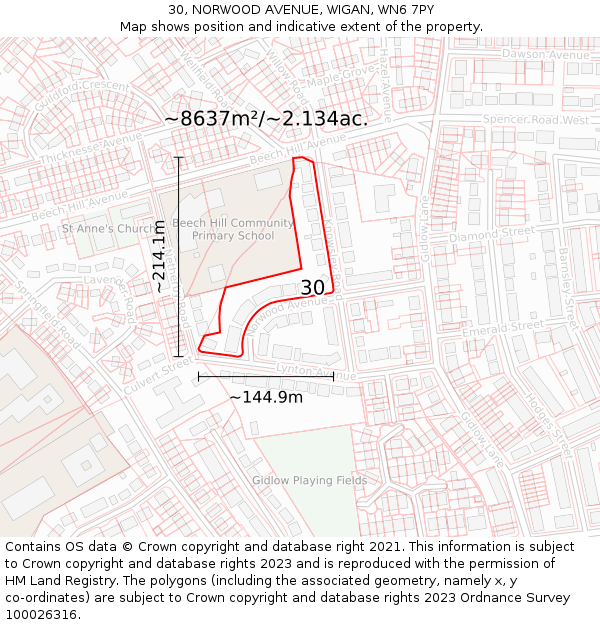 30, NORWOOD AVENUE, WIGAN, WN6 7PY: Plot and title map