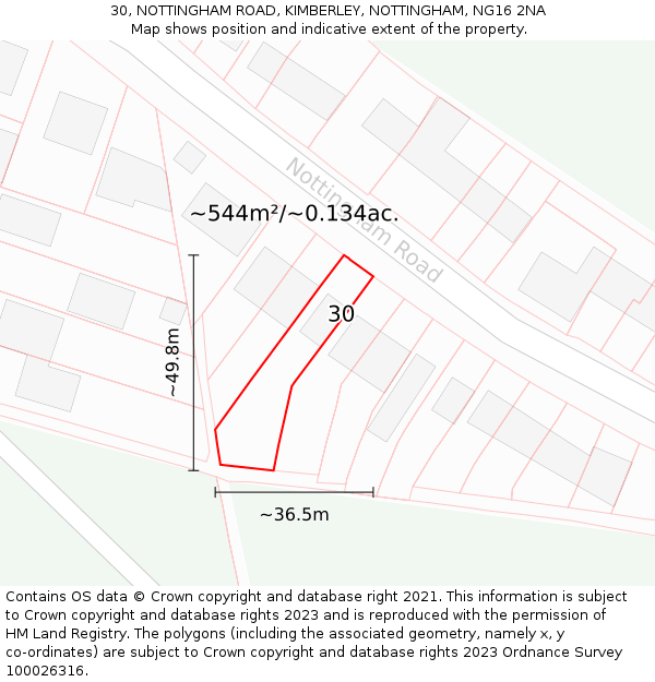 30, NOTTINGHAM ROAD, KIMBERLEY, NOTTINGHAM, NG16 2NA: Plot and title map