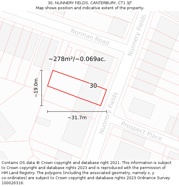 30, NUNNERY FIELDS, CANTERBURY, CT1 3JT: Plot and title map