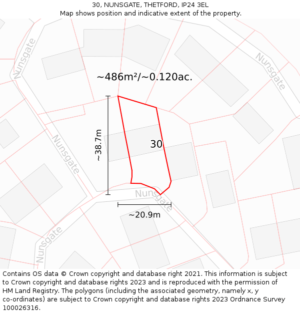 30, NUNSGATE, THETFORD, IP24 3EL: Plot and title map