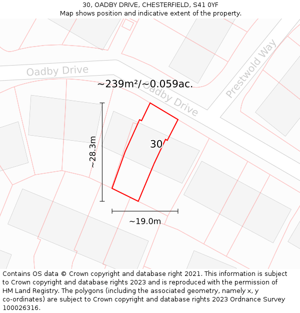 30, OADBY DRIVE, CHESTERFIELD, S41 0YF: Plot and title map