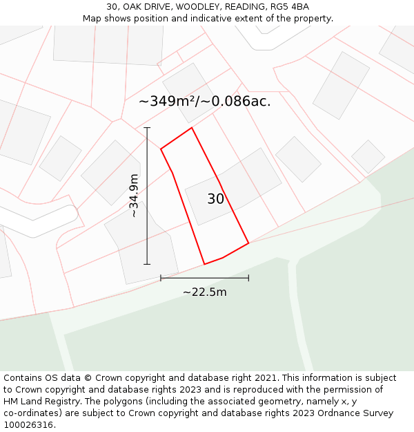 30, OAK DRIVE, WOODLEY, READING, RG5 4BA: Plot and title map
