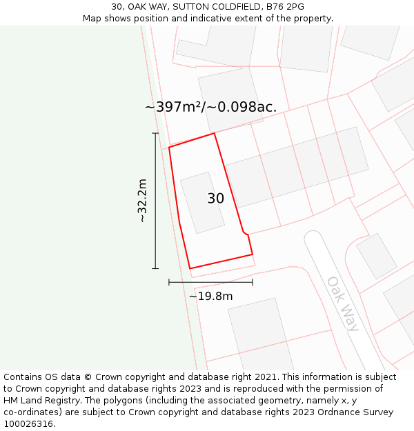 30, OAK WAY, SUTTON COLDFIELD, B76 2PG: Plot and title map