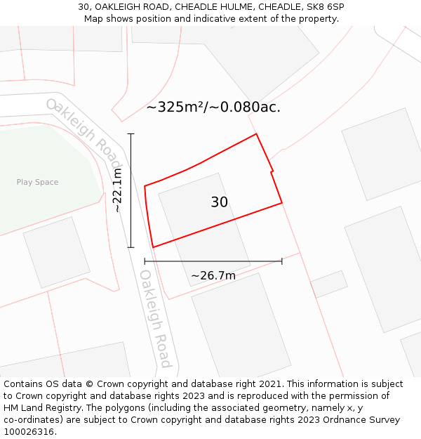 30, OAKLEIGH ROAD, CHEADLE HULME, CHEADLE, SK8 6SP: Plot and title map