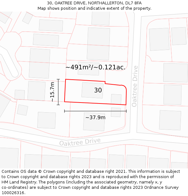 30, OAKTREE DRIVE, NORTHALLERTON, DL7 8FA: Plot and title map