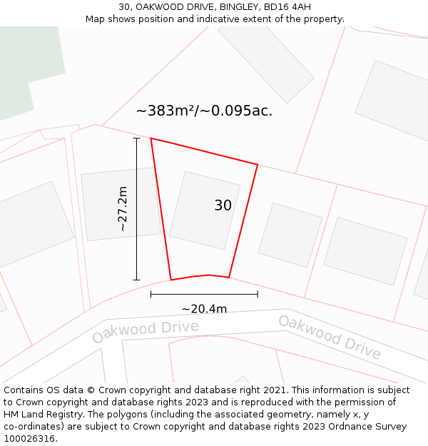 30, OAKWOOD DRIVE, BINGLEY, BD16 4AH: Plot and title map