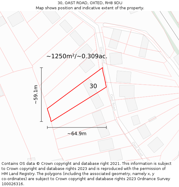 30, OAST ROAD, OXTED, RH8 9DU: Plot and title map