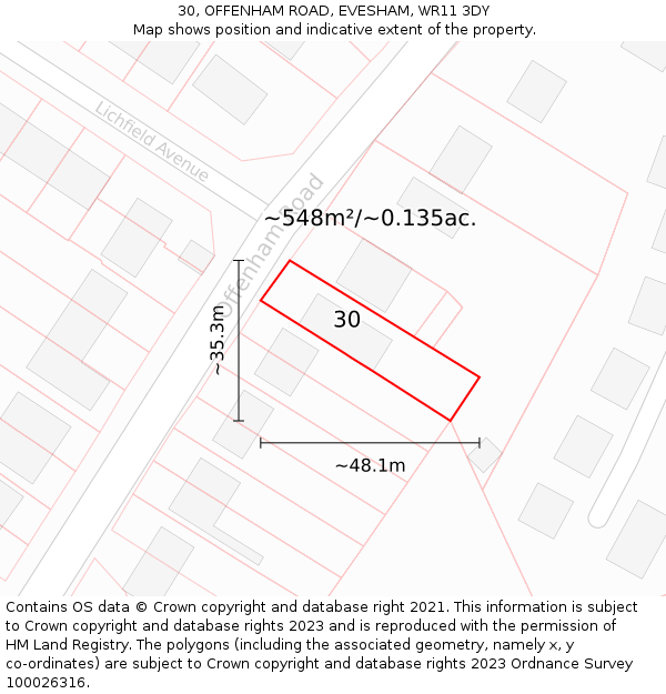 30, OFFENHAM ROAD, EVESHAM, WR11 3DY: Plot and title map