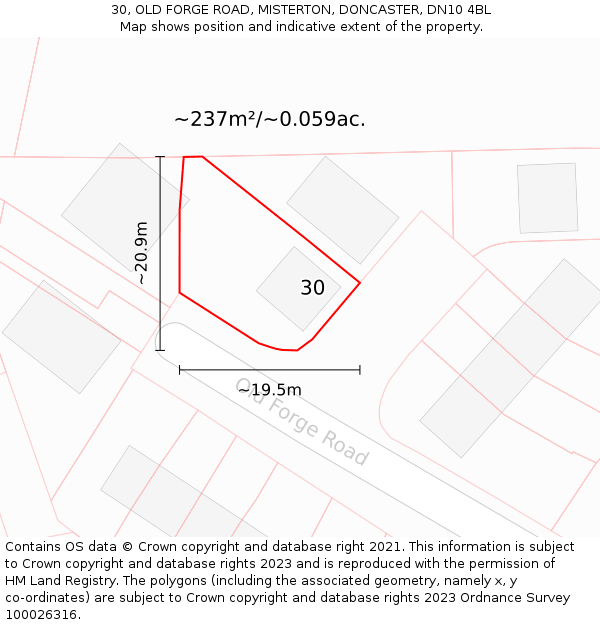30, OLD FORGE ROAD, MISTERTON, DONCASTER, DN10 4BL: Plot and title map