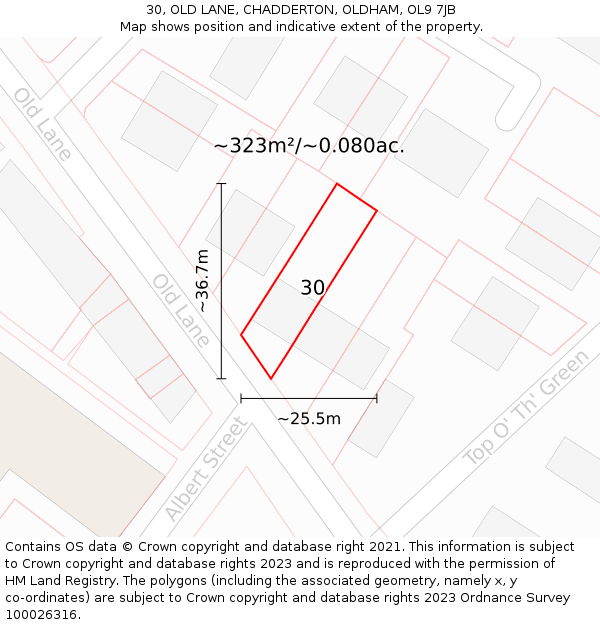 30, OLD LANE, CHADDERTON, OLDHAM, OL9 7JB: Plot and title map