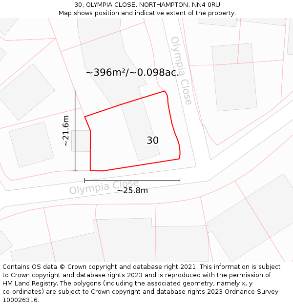 30, OLYMPIA CLOSE, NORTHAMPTON, NN4 0RU: Plot and title map