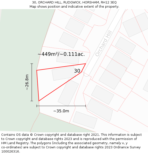 30, ORCHARD HILL, RUDGWICK, HORSHAM, RH12 3EQ: Plot and title map