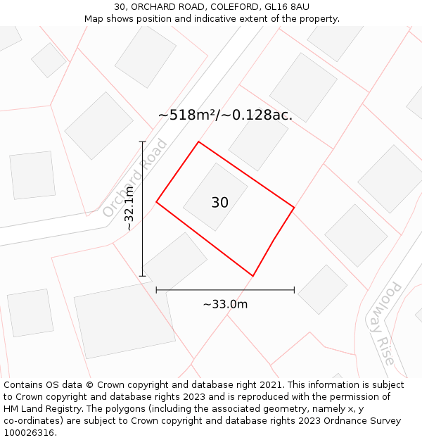 30, ORCHARD ROAD, COLEFORD, GL16 8AU: Plot and title map