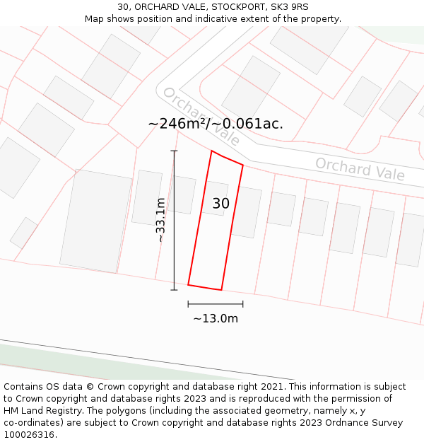 30, ORCHARD VALE, STOCKPORT, SK3 9RS: Plot and title map
