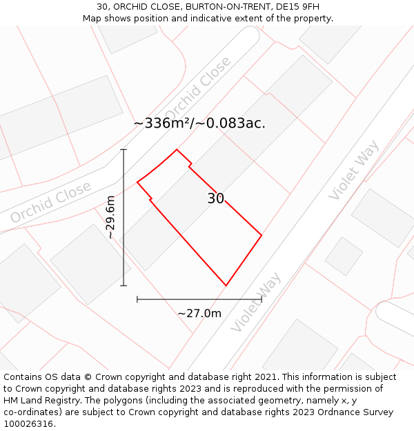 30, ORCHID CLOSE, BURTON-ON-TRENT, DE15 9FH: Plot and title map