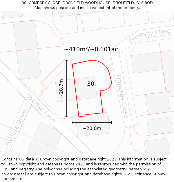 30, ORMESBY CLOSE, DRONFIELD WOODHOUSE, DRONFIELD, S18 8QD: Plot and title map