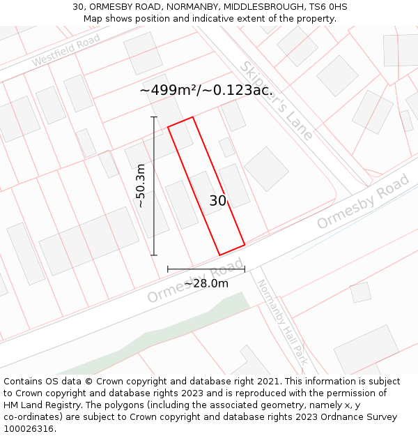 30, ORMESBY ROAD, NORMANBY, MIDDLESBROUGH, TS6 0HS: Plot and title map