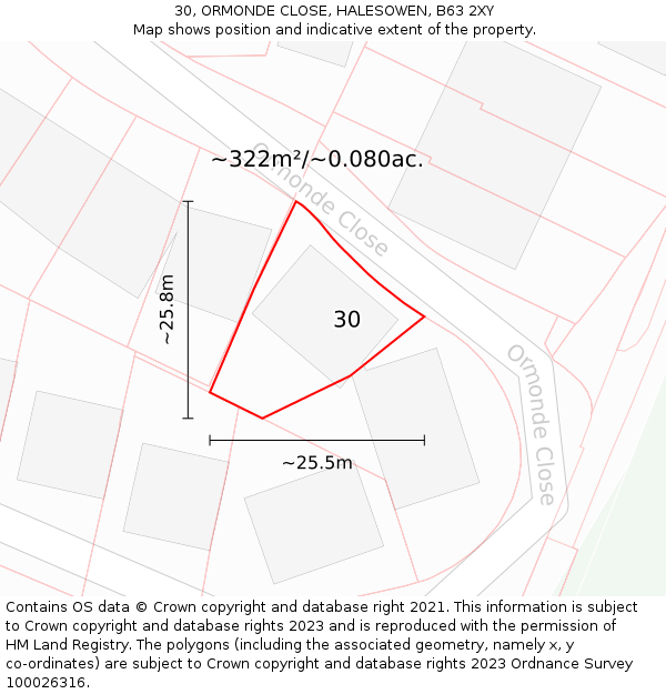 30, ORMONDE CLOSE, HALESOWEN, B63 2XY: Plot and title map