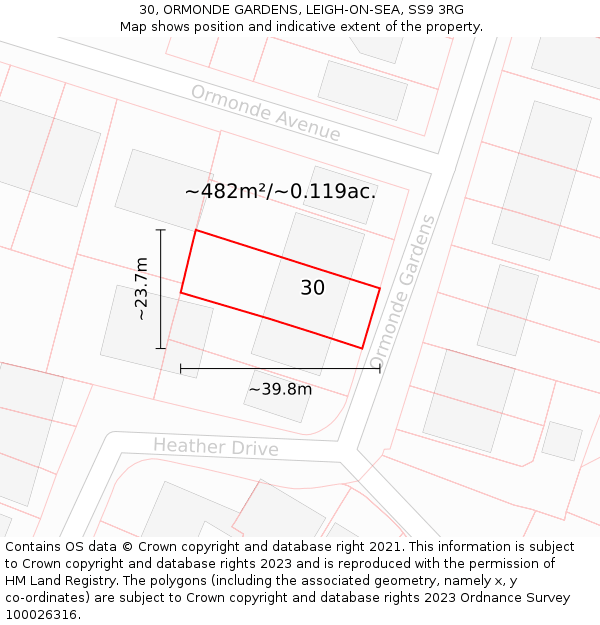 30, ORMONDE GARDENS, LEIGH-ON-SEA, SS9 3RG: Plot and title map