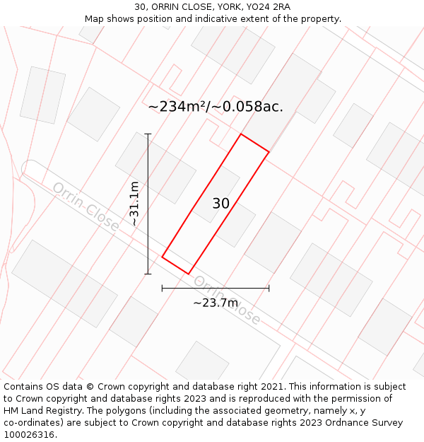 30, ORRIN CLOSE, YORK, YO24 2RA: Plot and title map