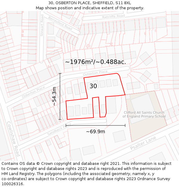 30, OSBERTON PLACE, SHEFFIELD, S11 8XL: Plot and title map