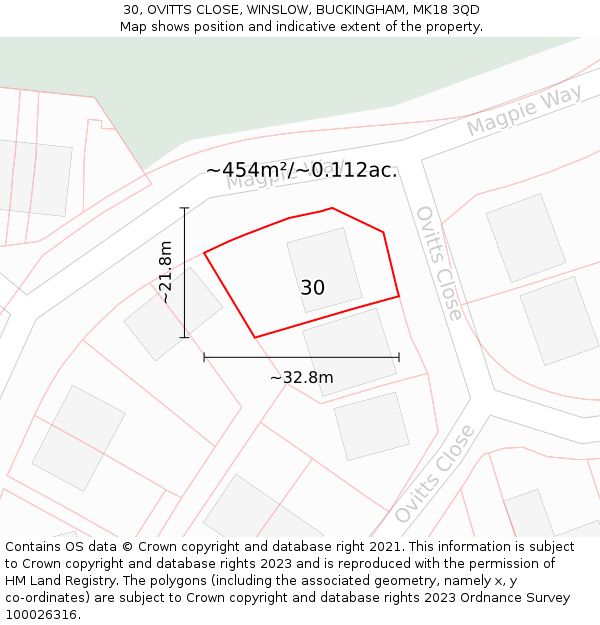 30, OVITTS CLOSE, WINSLOW, BUCKINGHAM, MK18 3QD: Plot and title map