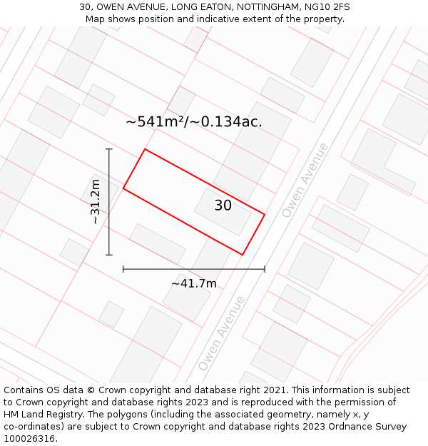 30, OWEN AVENUE, LONG EATON, NOTTINGHAM, NG10 2FS: Plot and title map