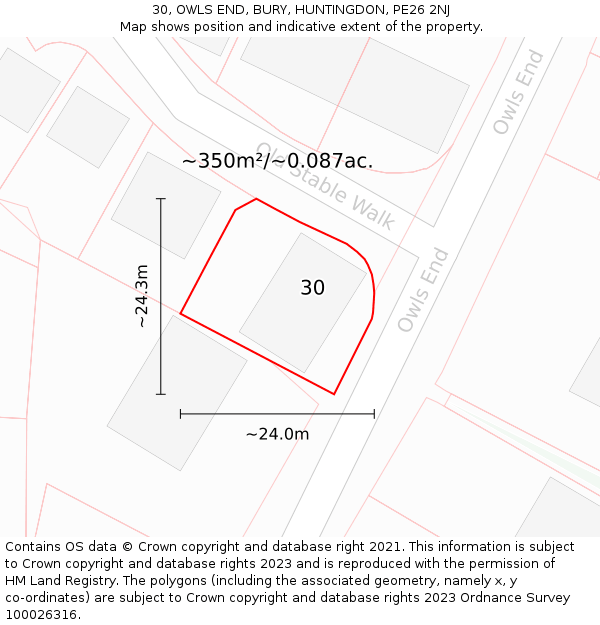 30, OWLS END, BURY, HUNTINGDON, PE26 2NJ: Plot and title map