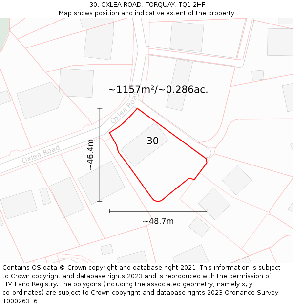 30, OXLEA ROAD, TORQUAY, TQ1 2HF: Plot and title map