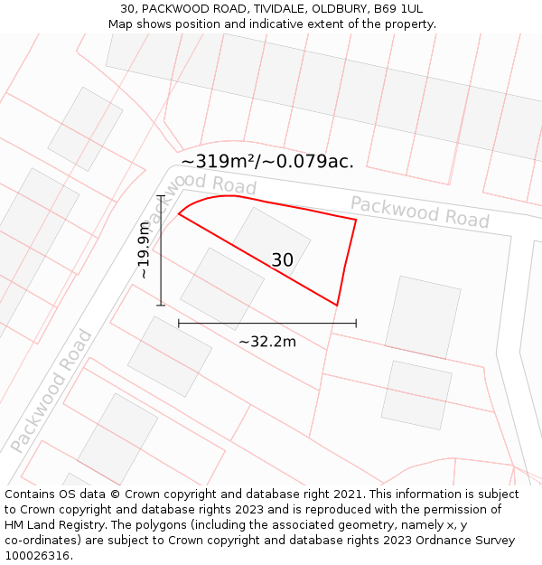 30, PACKWOOD ROAD, TIVIDALE, OLDBURY, B69 1UL: Plot and title map