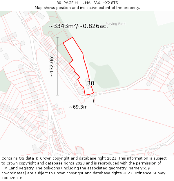 30, PAGE HILL, HALIFAX, HX2 8TS: Plot and title map