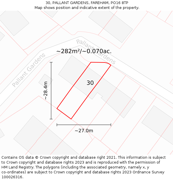 30, PALLANT GARDENS, FAREHAM, PO16 8TP: Plot and title map