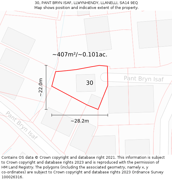 30, PANT BRYN ISAF, LLWYNHENDY, LLANELLI, SA14 9EQ: Plot and title map