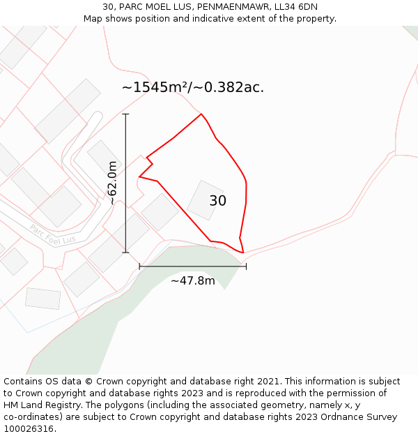 30, PARC MOEL LUS, PENMAENMAWR, LL34 6DN: Plot and title map