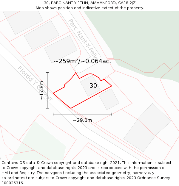 30, PARC NANT Y FELIN, AMMANFORD, SA18 2JZ: Plot and title map