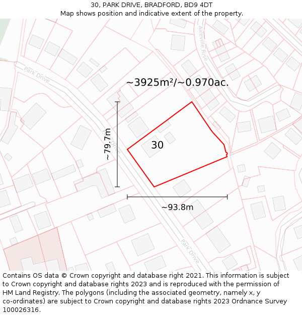30, PARK DRIVE, BRADFORD, BD9 4DT: Plot and title map