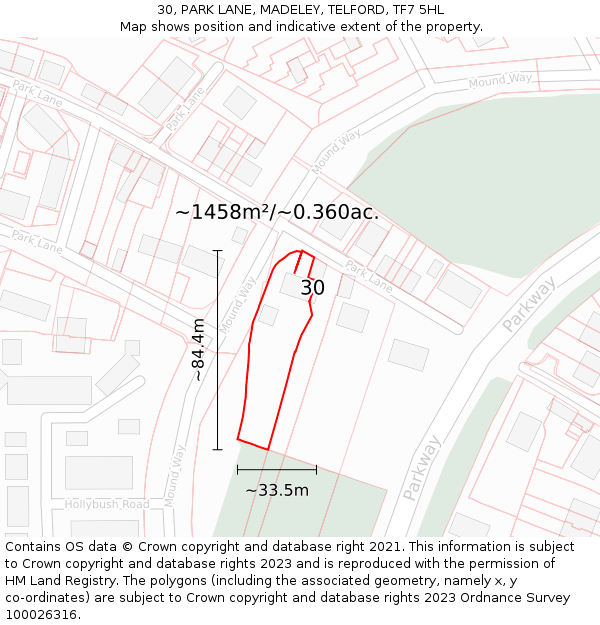 30, PARK LANE, MADELEY, TELFORD, TF7 5HL: Plot and title map