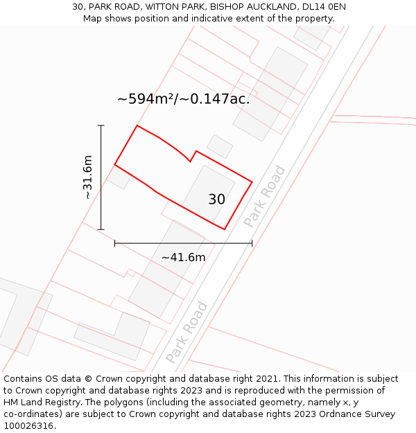 30, PARK ROAD, WITTON PARK, BISHOP AUCKLAND, DL14 0EN: Plot and title map